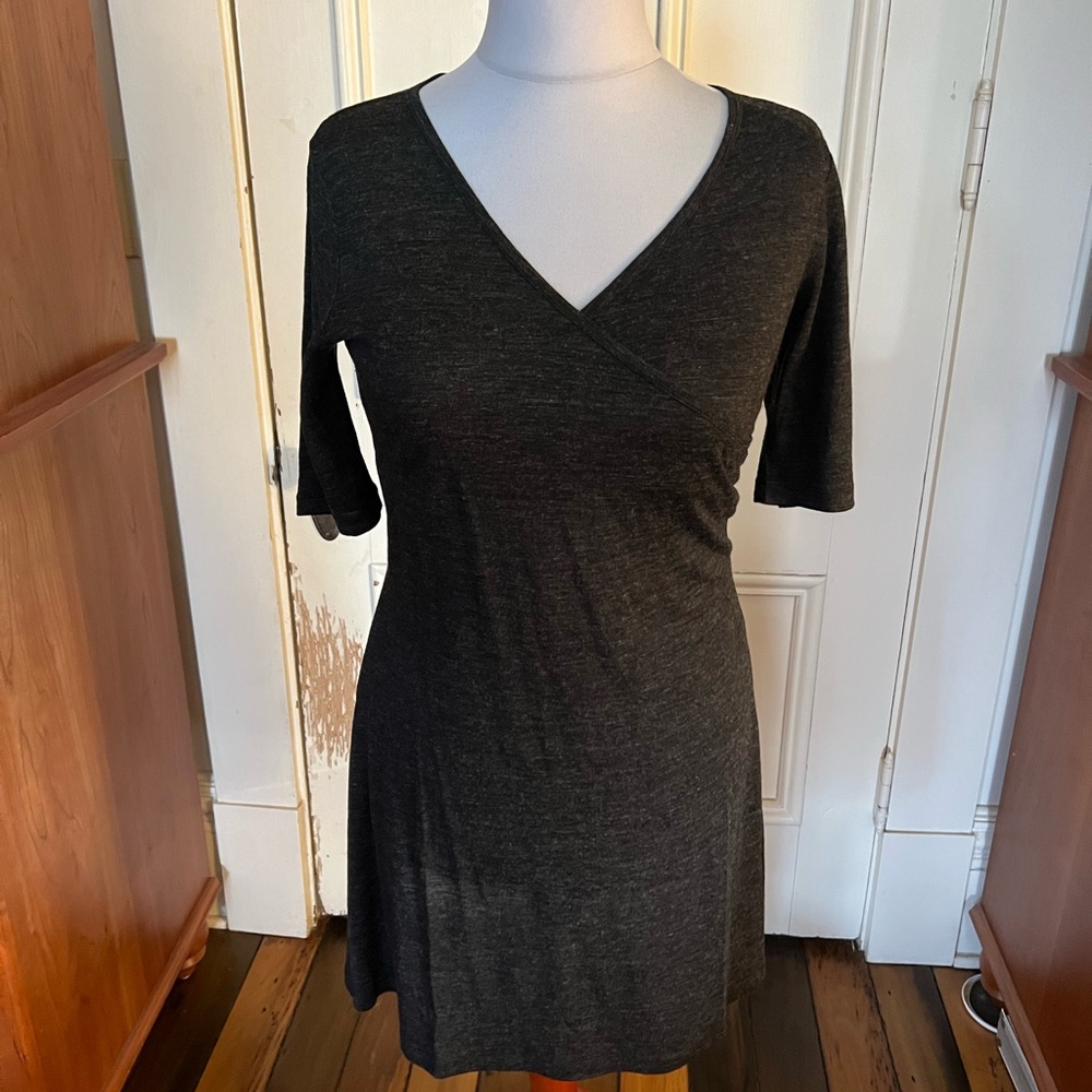 Prada, athletic dress, charcoal, color. Crossover breast. Very supportive in top